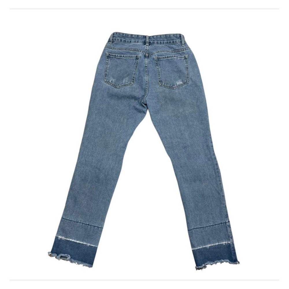 Q2 unique denim blue embroidered floral distressed jeans denim women's size M 6 - Picture 6 of 10